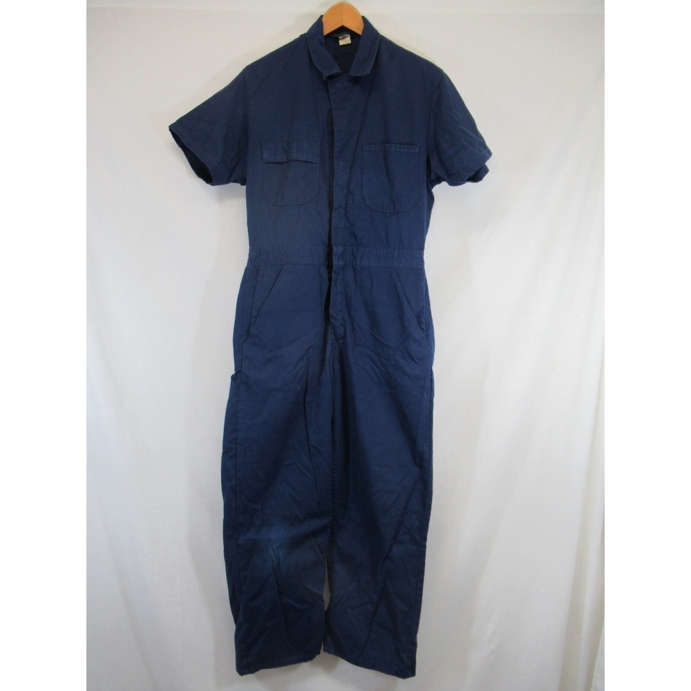 Vtg Sears Tradewear Mechanics Coveralls 40R Blue Workwear Short Sleeve Jumpsuit